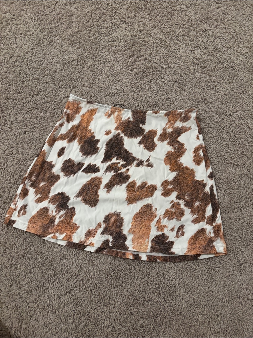 WeWoreWhat Brown and White Cow-Print  Mini Skirt